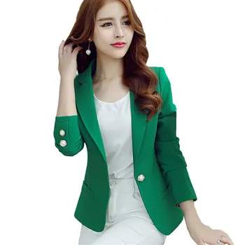 

Women Blazers 2020 Green Color Long Sleeve Jackets Solid Single Button Coat Slim Office Lady Jacket Female Tops Blazer Feminino