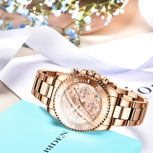 BIDEN Luxury Watch for Women Elegant Ladies Watches 2021 Casual Fashion Wristwatch Female Clock Dress Rose Gold часы женские New 2