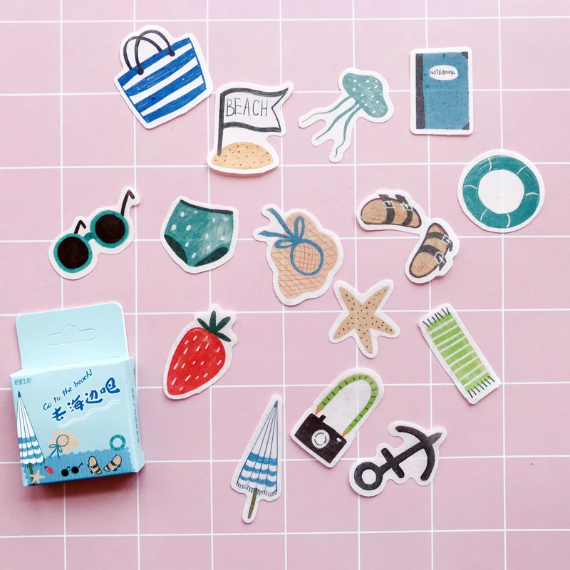 

45pcs/pack 15 Designs Cute Go To the Beach Paper Stickers Stationery Notebook Bottle DIY Adhesive Decor Stick Label Kids Gift