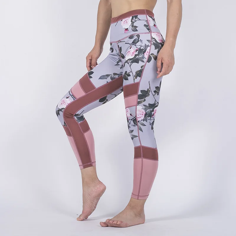 

High Waist Leggings Women Fitness Workout Activewear Floral Printing Trouser Fashion Patchwork Push Up Female Leggings