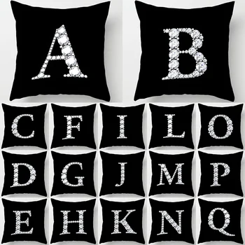 Funda de poliéster con estampado de letras y diamantes de cristal, Para sofá, alfabeto inglés, 43x43cm, decoración, 40968