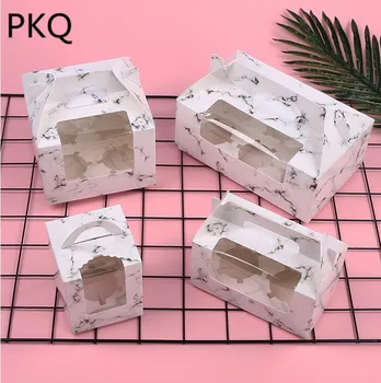 

10Pcs White Marble Cake Boxes 1/2/4/6 Cup Cupcake Packing Box with handle Baking Muffin Cardboard Gift Box Party Decor Supplies