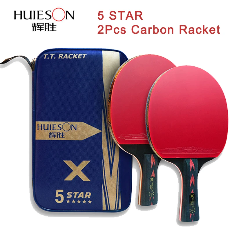 HUIESON 2Pcs Upgraded 5 Star Table Tennis Racket Carbon Fiber