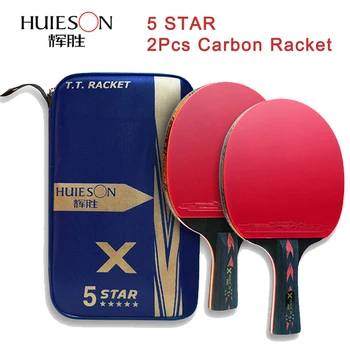 

HUIESON 2Pcs Upgraded 5 Star Table Tennis Racket Carbon Fiber Lightweight Powerful Ping Pong Bat & Balls Set Portable Sport 8