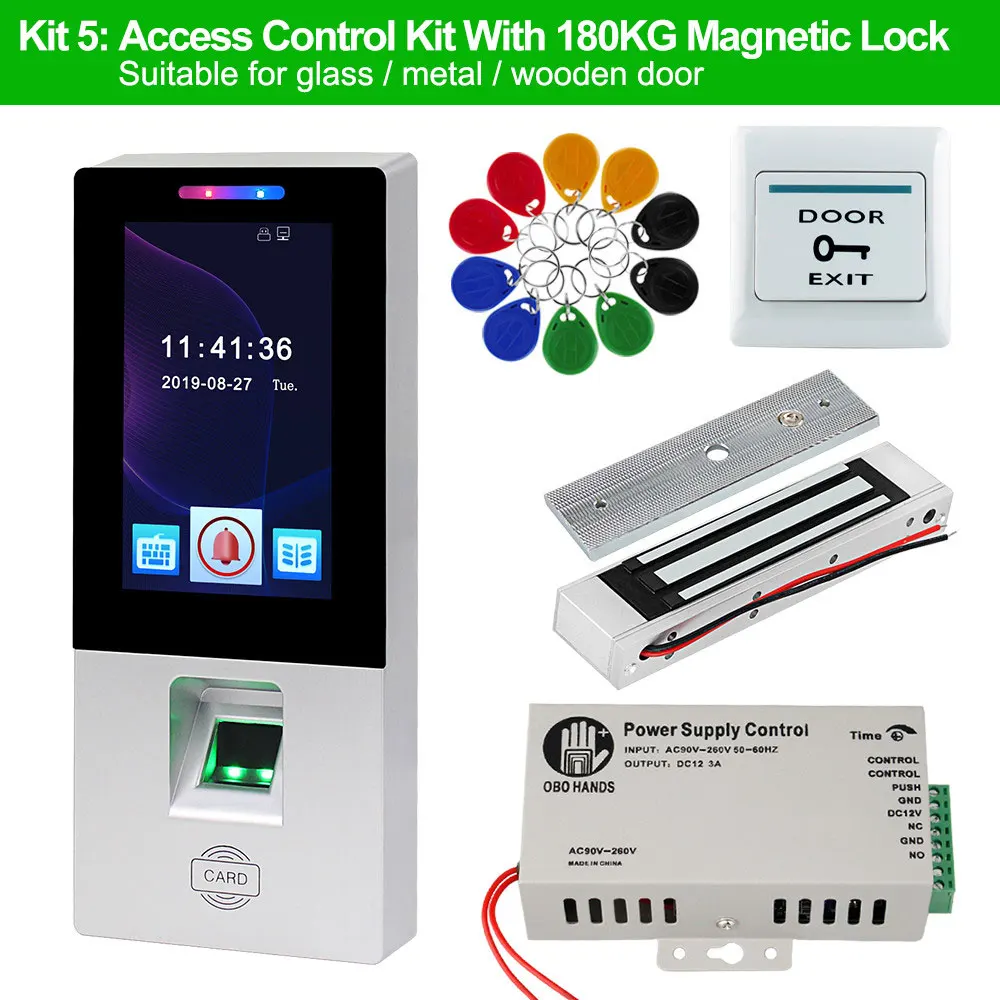 Kit 5 OBO RFID система контроля доступа комплект отпечатков пальцев биометрический сенсорный Электрический магнитный замок Болт Strike дверные замки USB Время посещаемости - Цвет: Kit 5