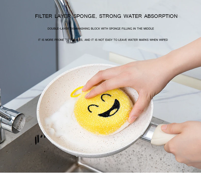 4pcs Multifunctional Kitchen Cleaner Sponges Strong Decontamination Dish  Washing Cloth Scouring Pads Creative Smiley Face Thick - Sponges & Scouring  Pads - AliExpress