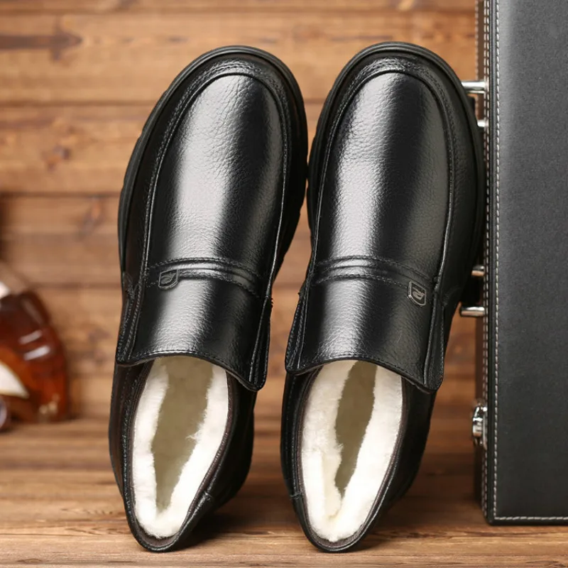 Прямая поставка; Роскошные Брендовые мужские зимние ботинки; теплые мужские ботильоны на меху; модные мужские деловые строгие кожаные туфли