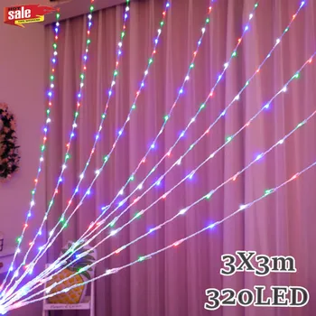 320LED Meteorenregen Regen Waterval Gordijn Ijspegels Led String Verlichting 3X3M Fairy Guirlande Bruiloft Kerstverlichting
