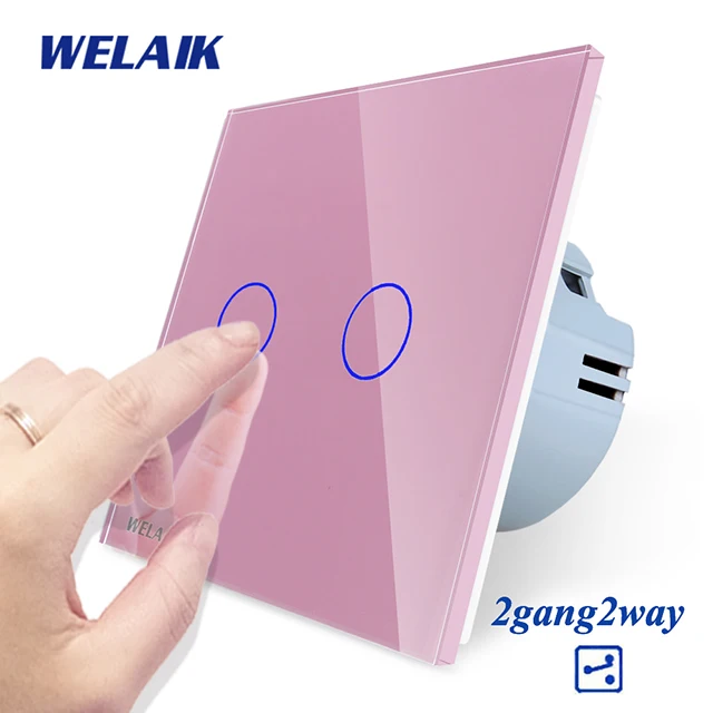 Pink Welaik Кристалл Стекло Панель переключатель Белый настенный выключатель ЕС сенсорный выключатель Экран настенный выключатель света 2gang2way AC110~ 250 В a1922cw/b - Цвет: Pink