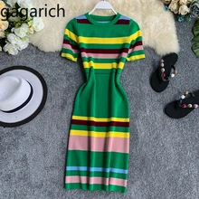 Gagarich повседневное облегающее платье миди для женщин Модные полосатые трикотажные платья с коротким рукавом и круглым вырезом стрейч Vestido