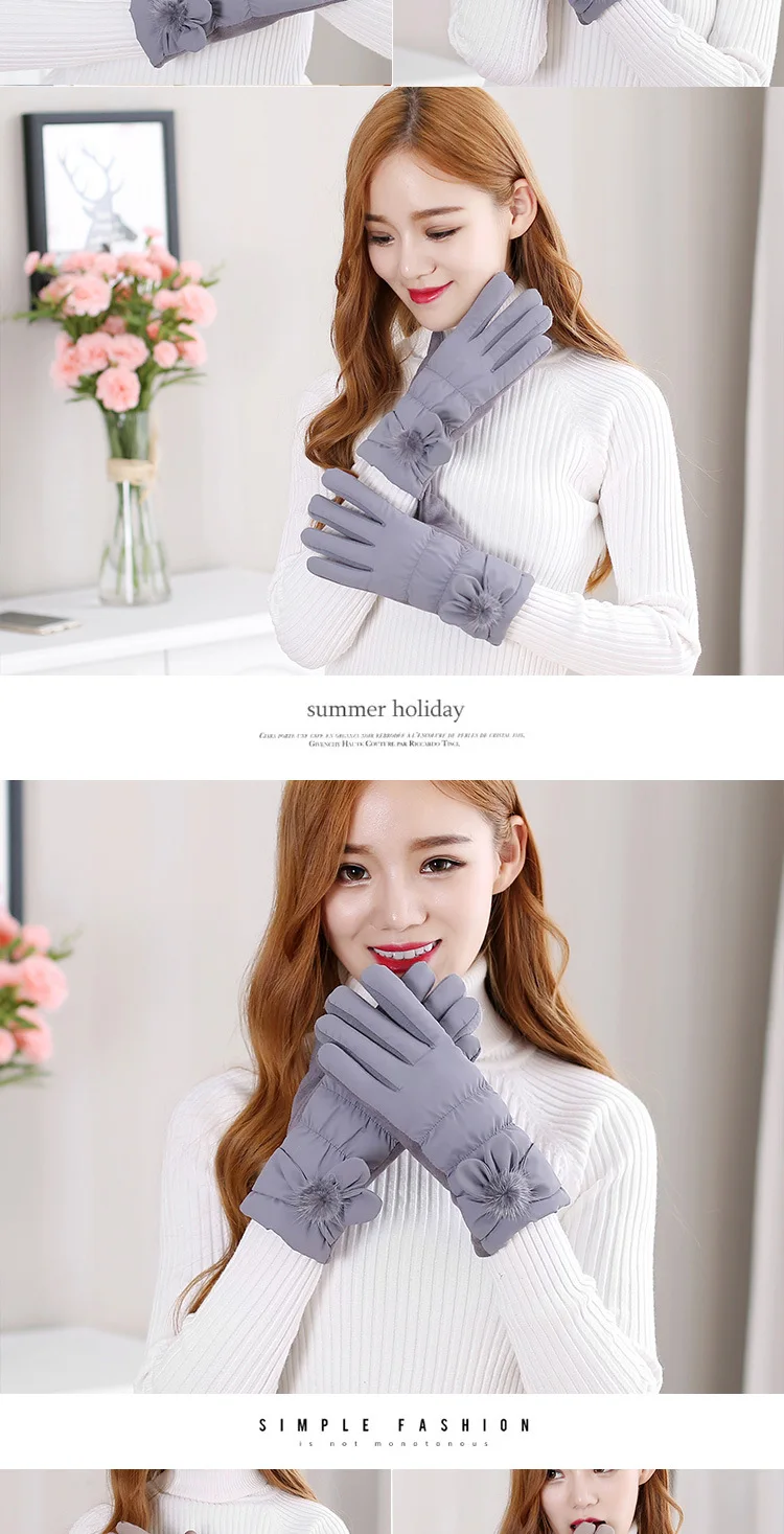 Winter plush and thicker warm lady gloves, touch screen cold-proof outdoor riding gloves