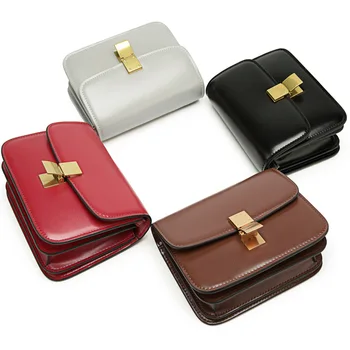 

2020 Autumn and Winter New Retro Tofu Cow Leather Handbags Lock Buckle Small Square Stewardess Shoulder Slung