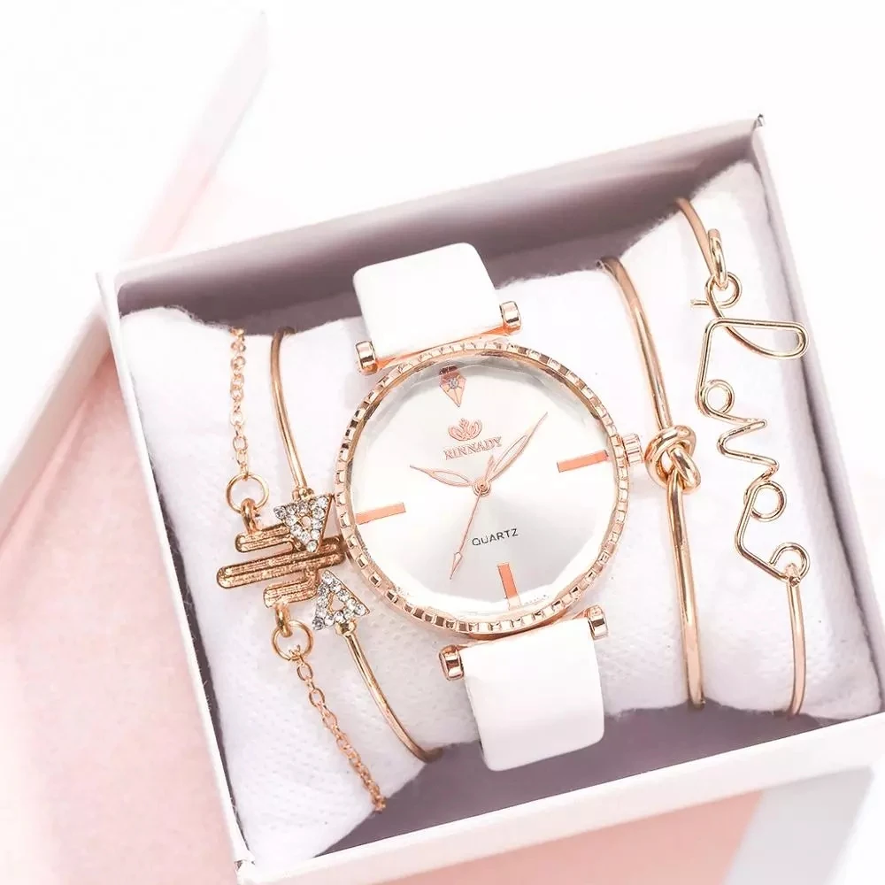 5pcs Set Top Style Fashion Women's Luxury Leather Band Analog Quartz WristWatch Ladies Watch Women Dress Reloj Mujer Black Clock afbeelding