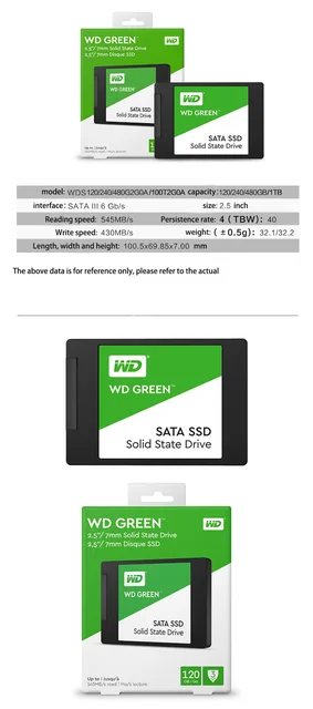 Unødvendig rør Stå sammen Western Digital internal SSD 2TB 1TB 480GB 240GB WD Green 2.5'' SATA 3.0  Solid State Drive Desktop Laptop Motherboard CPU