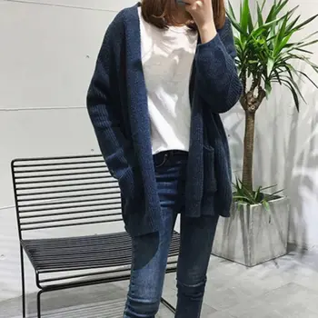 

Solid Color Women Ruffled Collar Sweaters Autumn Winter Cardigans Casual Loose Female Knitted Open Stitch Tops 2019