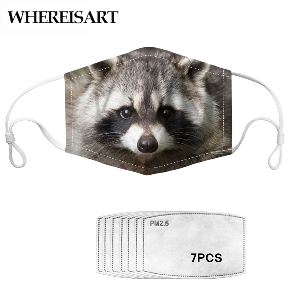 

WHEREISART Kawaii Animal Raccoon Printed Face Mouth Mask 7pcs Anti Haze PM2.5 Filter Elestic Dustproof Mask For Kids Boys Girls