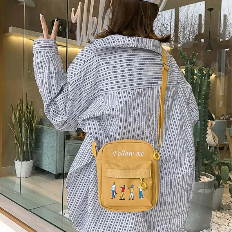 Harajuku Style New Villain Print Canvas Girlfriends Small Bag Small Fresh Shoulder Messenger Bag New