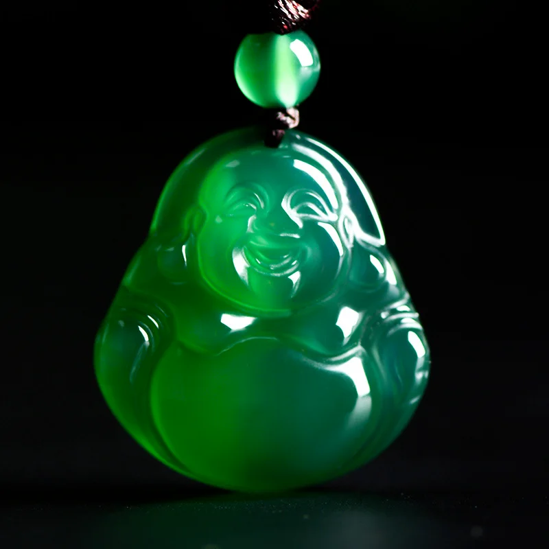 Natural Green Chalcedony Hand-carved Buddha Jade Pendant Fashion Boutique Jewelry Men and Women Agate Necklace Gift | Украшения и