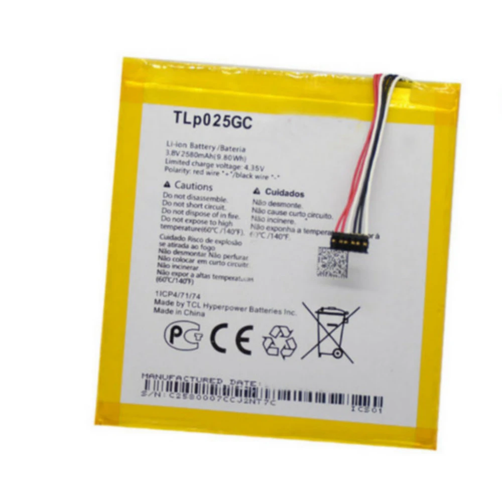 Batería de repuesto de iones de litio para teléfono inteligente, auténtica TLP025GC pila repuesto de calidad, 2580mAh, para teléfonos inteligentes, para teléfonos móviles, teléfonos móviles, 4 (7), 3G, 9003X, 9003A|Baterías