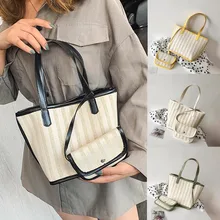Сумка-тоут, женская большая сумка, модная, в полоску, женская, большая, вместительная, Холщовая Сумка, сумка на плечо, сумка для путешествий, многоразовая, 30H