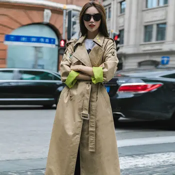 

New Runway Fashion 2020 Fall /Autumn Women Casual Simple Solid Embroidery Trench Coat With Belt Casaco Feminino
