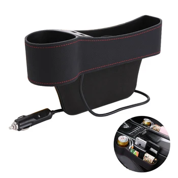 

Car Seat Gap Storage Box Leather Cup Holder 2 USB Car Storage Pocket Reasonable Use Of Seat Cracks Organizer Car Accessories