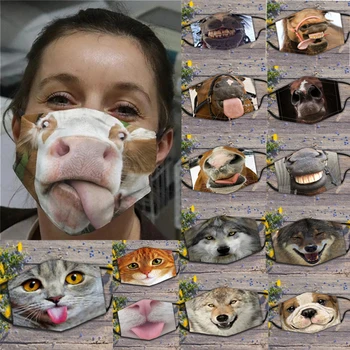 

Animal Mouth Funny Smile Reuseable Mask Breathable Face Mask Washable Cute Teeth Cartoon Pattern Face Mouth Mask Cotton Adults