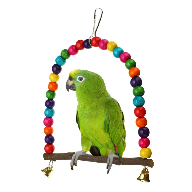 Colorful Parrot Swing Cage Toys Cockatiel Budgie Lovebird Wooden Birds Swings 