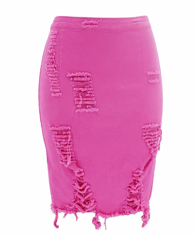 Elegant Fashion Denim Women Midi Skirt Solid Irregular Zipper Ladies Skirt High Waist Wrap Office Casual Knee-Length Skirt