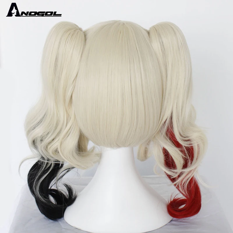 Anogol High Temperature Fiber Natural Blonde Long Body Wave Double Ponytail Synthetic Cosplay Wig For Halloween