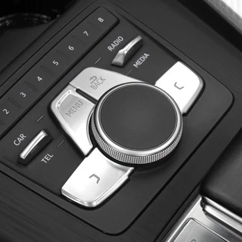 

ABS Multimedia Button Protection Cover Car Center Control Panel Interior Button Decoration Sticker for Audi A4L 2017-2019