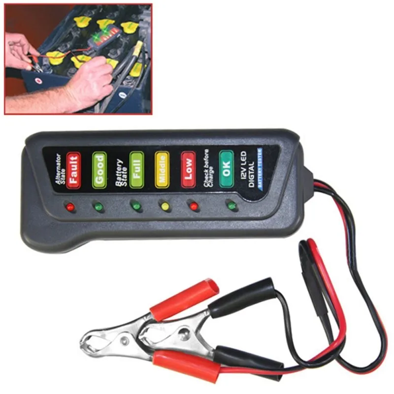 Mini 12V Car Battery Tester Digital Alternator 6 LED Lights Display Diagnostic Tool Auto For |