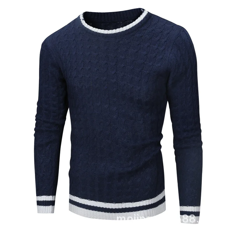 Men Wool Knitted Strip Sleeves Pullover Sweaters - Image 5
