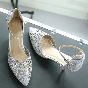 

Kitten Heels Low Women Shoes Pointed Toe Ankle Strap Pumps Ladies Bling Glitter Stiletto Wedding Shoes Birdal Silver Gold Silver