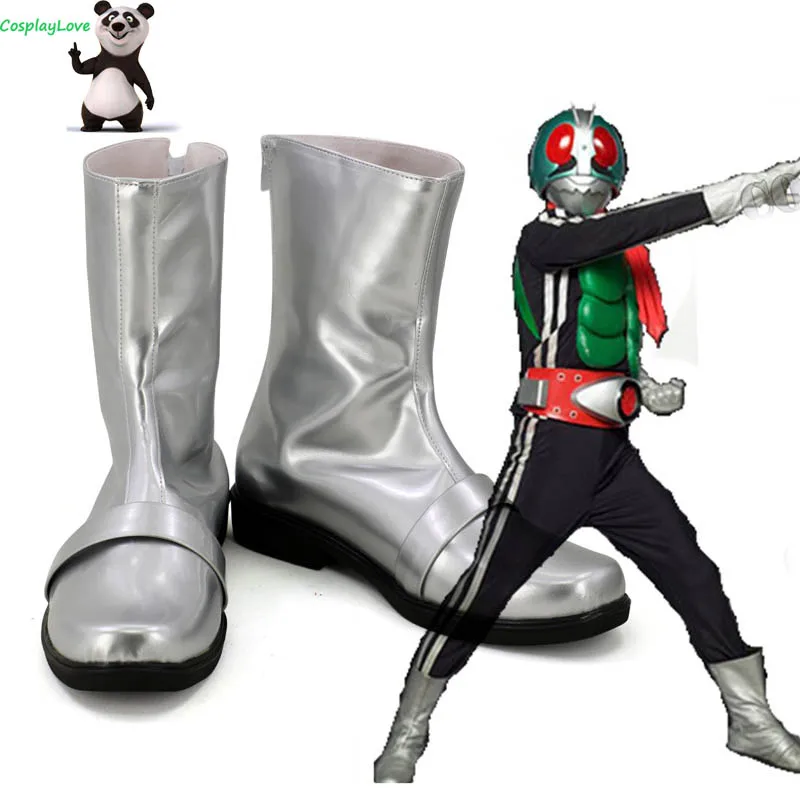 Masked Rider Kamen Rider/1 Серебристые Длинные сапоги для костюмированной вечеринки Кожаная