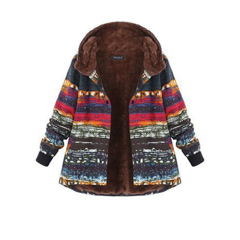 

2019 New Women's Cotton and Linen Printed Fleece Hooded Sweater Coat Long Sleeve Women Clothes Plaid Coat Women Cashmere Coat