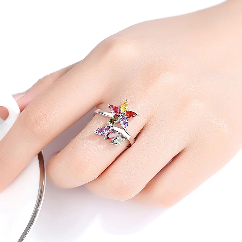 Beiver женское мутильцветное кольцо с цирконием Bijoux Flower для женщин обручальное кольцо модное винтажное украшение в подарок Размер 6/7/8/9