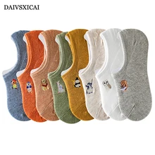 3 пара/лот = 6 шт. Вышитые милые носки-башмачки с животными женские хлопковые летние невидимые женские модные носки