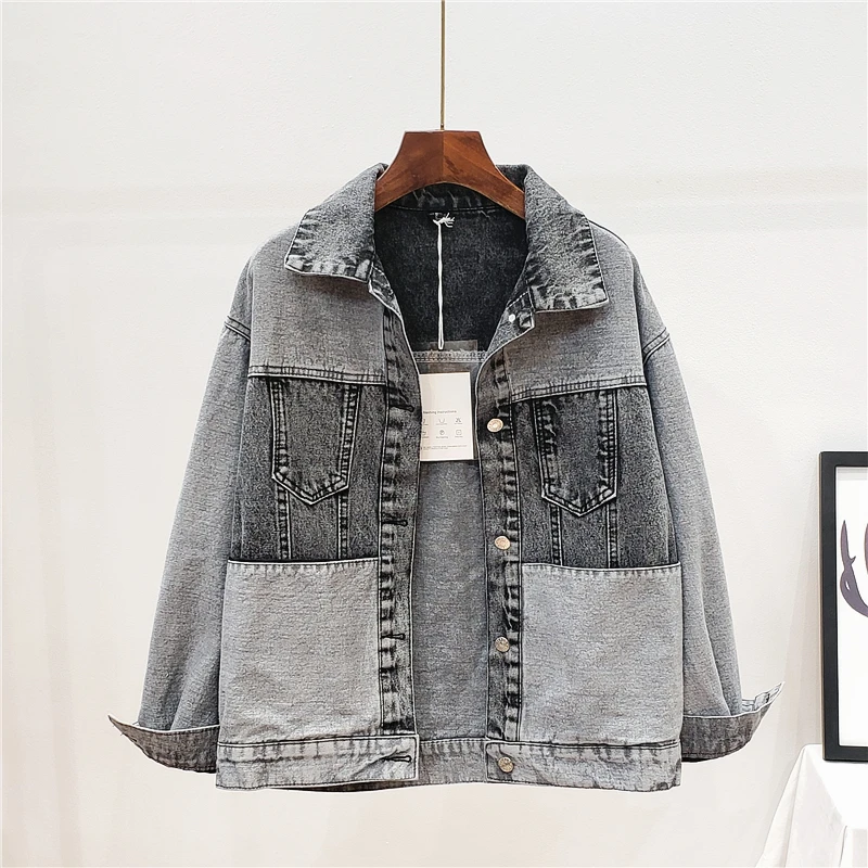 

2019 spring and autumn new loose retro black denim jacket