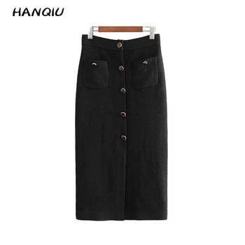 

Faldas mujer moda 2019 winter vintage tweed skirts womens high waist skirt streetwear korean style button midi skirts kawaii