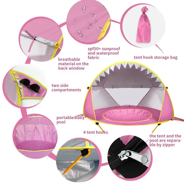 Baby Beach Tent Uv-protecting Sunshelter With A Pool Baby Kids Beach Tent Pop Up Portable Shade Pool UV Protection Sun Shelter 3