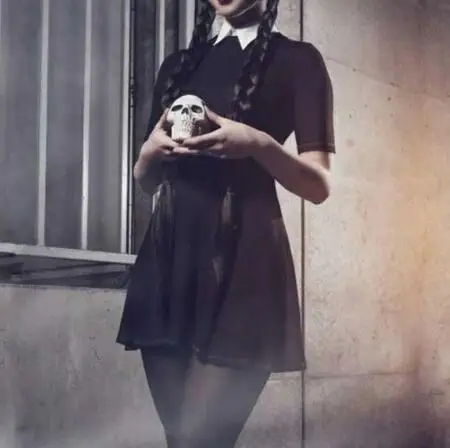 

Ruibbit Gothic Punk Halloween Festival Party Dress Casual Cute PeterPan Collar Black Dress Short Sleeve Pleated Dress