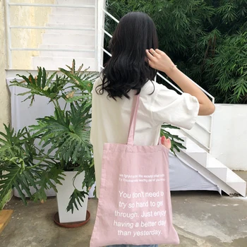 

Women Canvas Shoulder Bag Letters Shopping Tote Simple Canvas Handbag Simple And Versatile Bag Girls Literary Bag