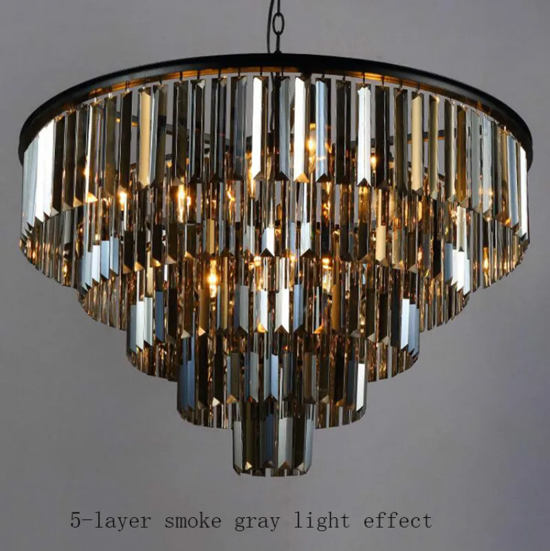 Modern Luxury Large Smoke Gray /Clear Crystal Chandelier Lighting for The Living Room