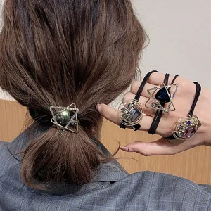 Korean Elegant Fashion Elastic Hair Bands Meatball Headband Geometric Crystal Rhinestone Head Rope Tie Girls Hair Accessories