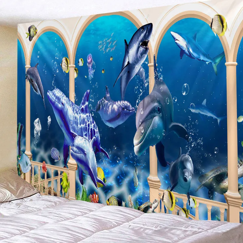 Красивый Оксеан гобелен с изображением рыб гостиная кровать комната печать домашний деко Настенный Коврик для пикника мульти печати