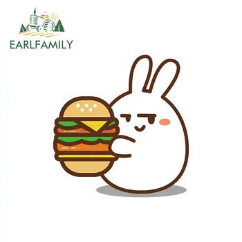 

EARLFAMILY 13cm x 8.1cm personality White Rabbit with burger Motorcycle Car Stickers Bumper Window Waterproof Car Styling