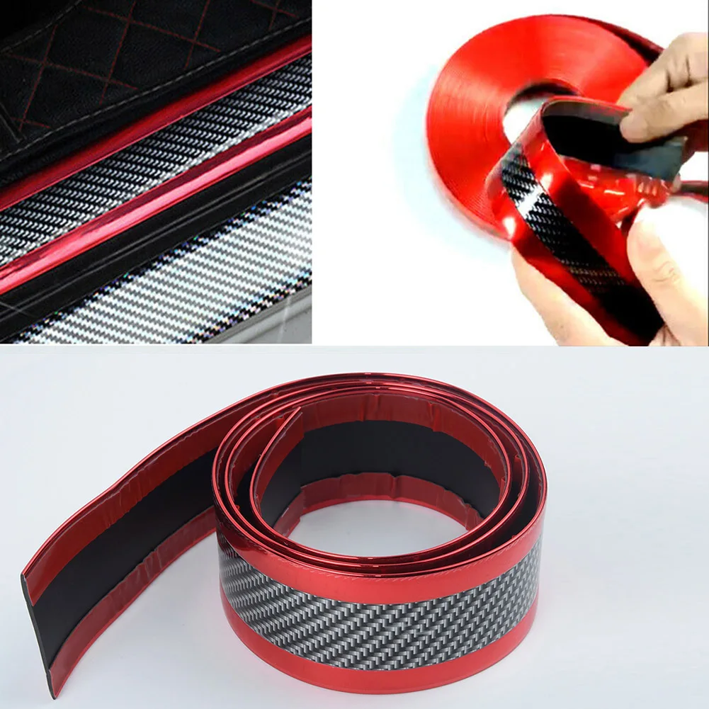 

5cm*1m Carbon Fiber Red Car Door Sill Scuff Plate Guard Pedal Anti-collision Strips Anti-scratch Non-destructive Installation