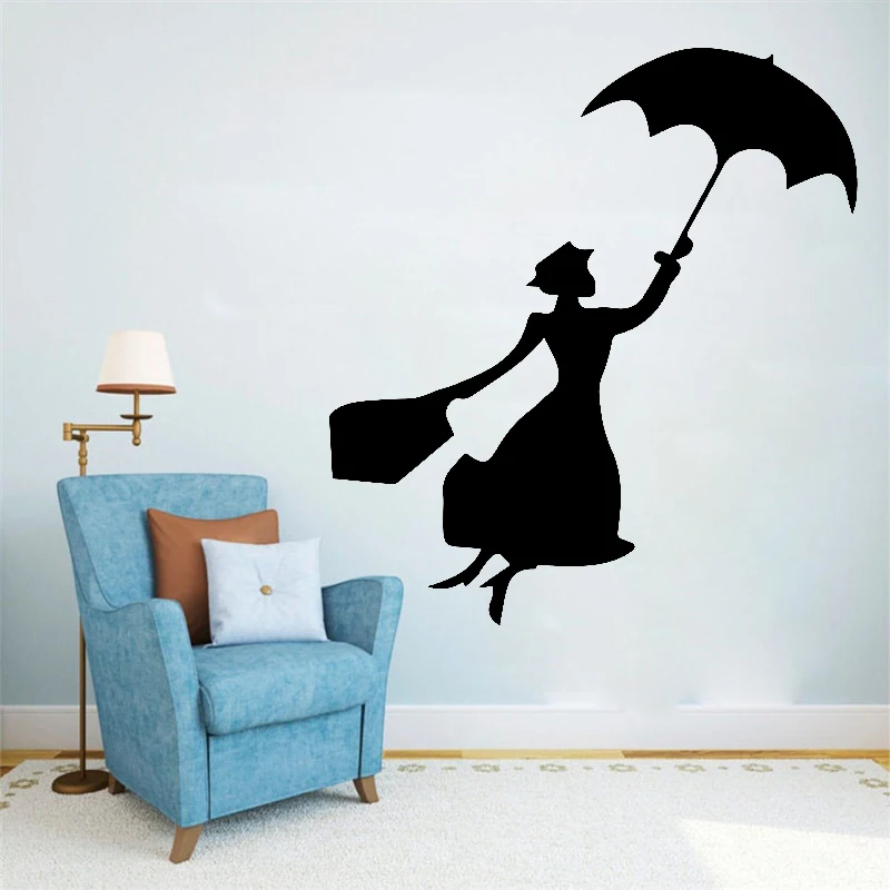 Stylish Lady Wall Sticker Umbrella Beautiful Woman Vinyl Wall