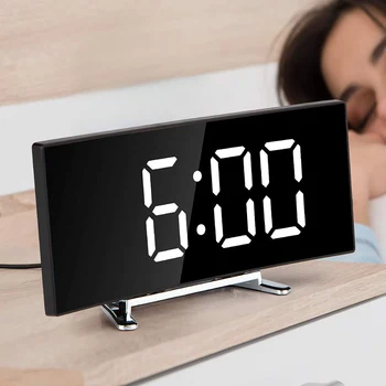 

New creative mirror alarm clock, multifunctional LED clock, 7-inch curved dimmable LED screen digital clock for children’s bedro